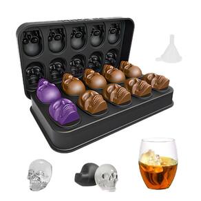 Molde de caveira de gelo de 10 furos com funil alimentar de silicone preto