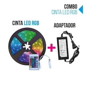 Fita LED Strip 5m RGB com controle remoto e fonte de alimentação