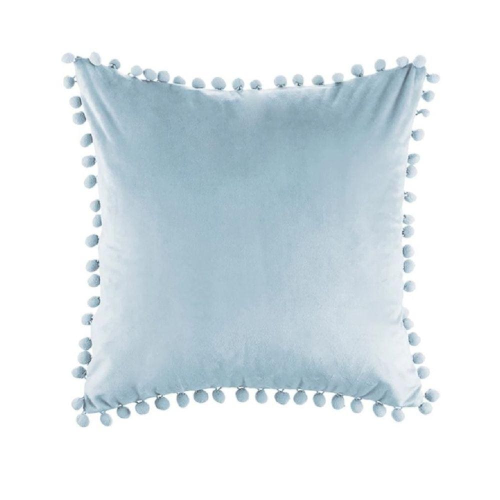 Capa de almofada de veludo com pompon - Celeste 42x42 cm