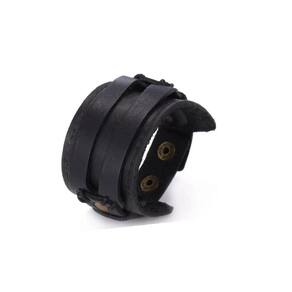 Pulseira masculina preta de couro sólido, ecológica, preta, estilo viking
