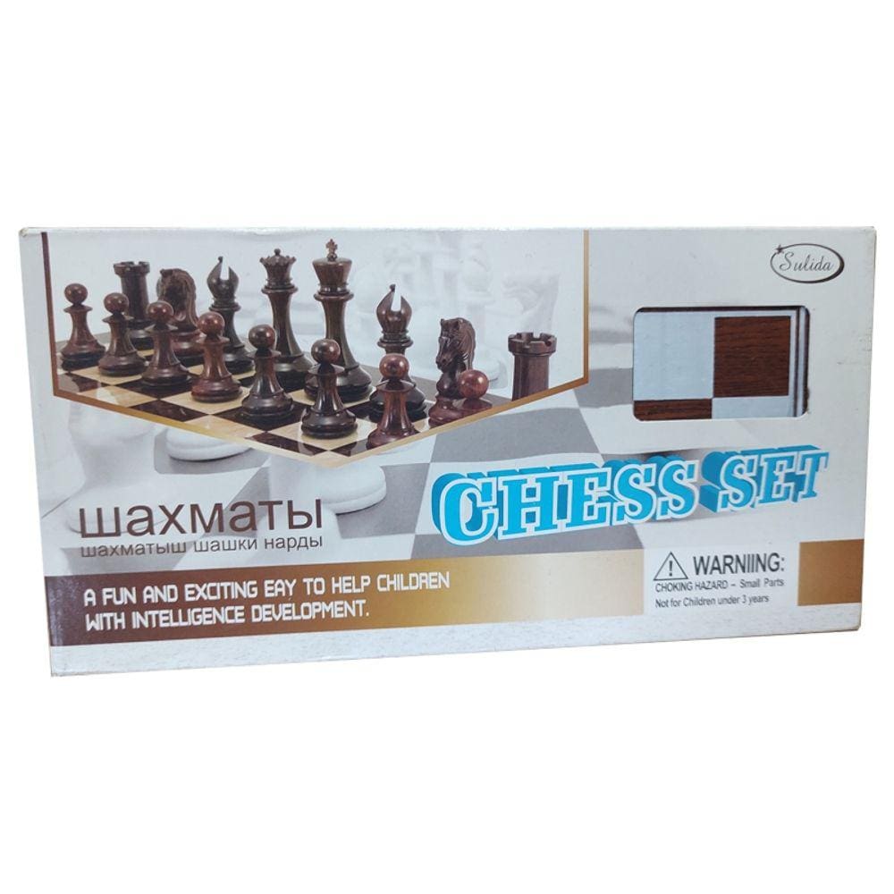 Tabuleiro de xadrez de madeira de tamanho grande 30x30cm com peças de plástico