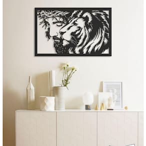 Pintura decorativa artesanal de Jesus e Leão em MDF de madeira de 3 mm
