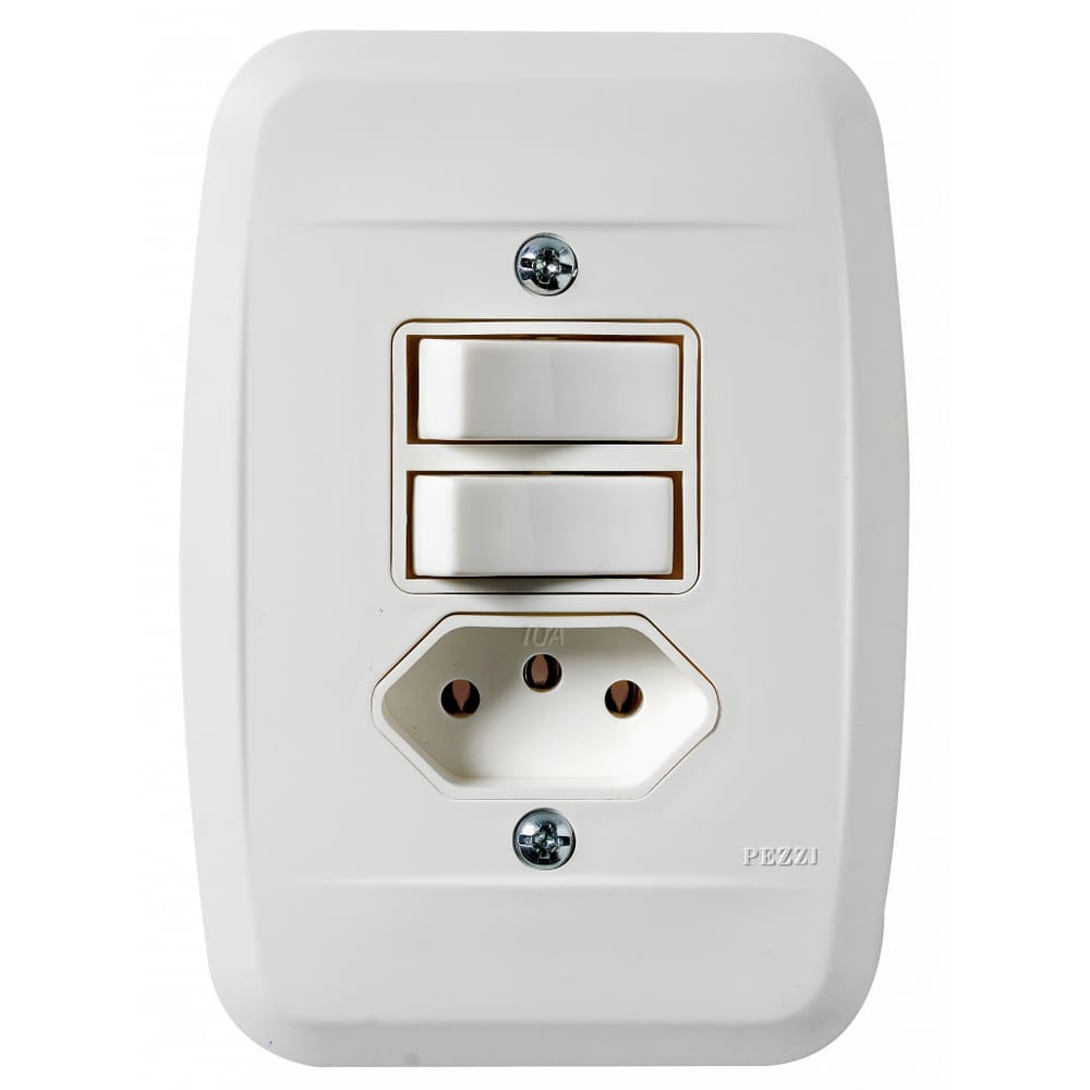 Interruptor Simples 2 T.S + Tomada 20A Embutir Branca 45107 - Pezzi