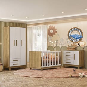 Quarto de Bebê Qencanto Slim Completo Qmovi Freijó Branco Acetinado + Colchão Ortobom