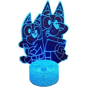 Lâmpada 3D Illusion Bluey e Bingo com 7 cores LED integradas