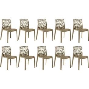 Kit 10 Cadeiras de Jantar Gruvyer Design em Polipropileno - Nude