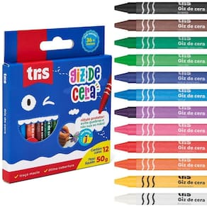 Giz Cera Fino - 12 Cores - Pré-escolar - 3anos+ - Tris