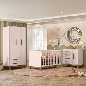 Quarto de Bebê Qencanto Slim Completo Qmovi Rosa Acetinado + Colchão Gazin