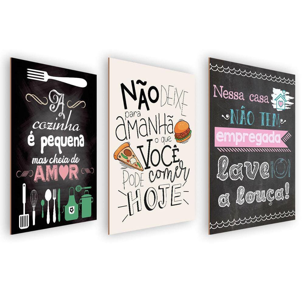 Kit 3 Quadros/Placas Decorativas MDF Cozinha 02