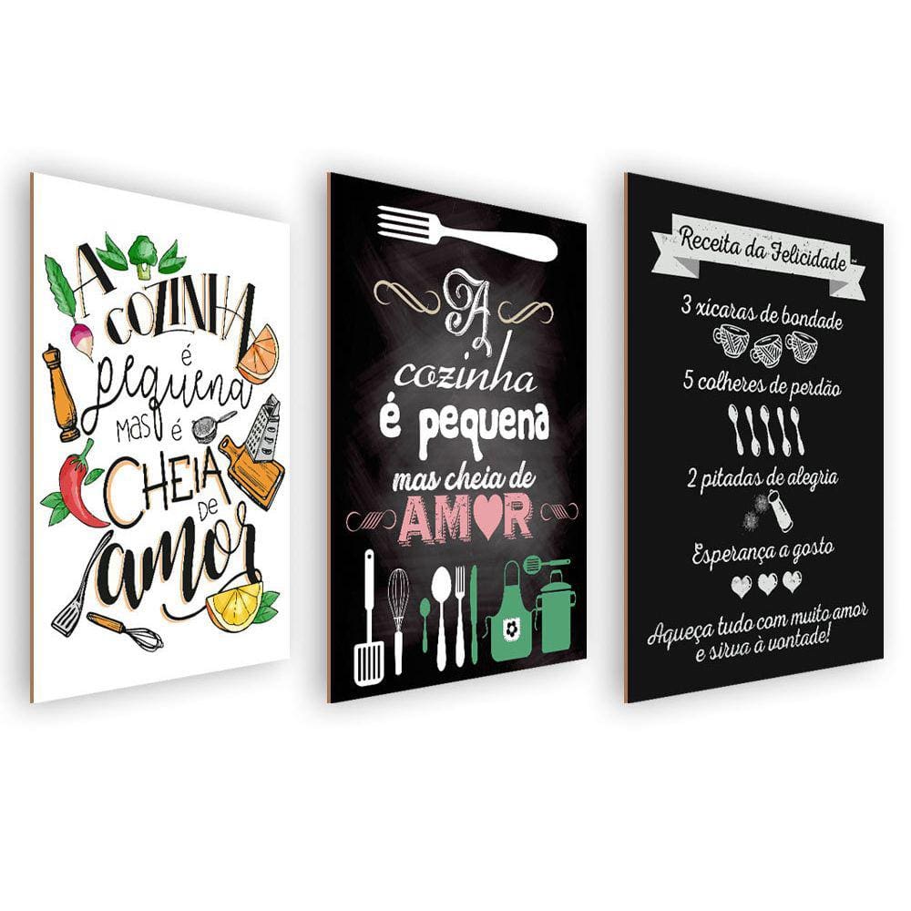Kit 3 Quadros/Placas Decorativas MDF Cozinha 01