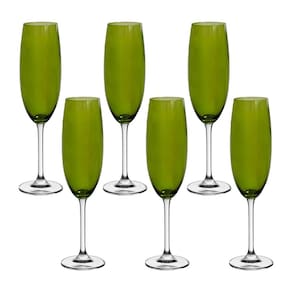 Taça de Cristal Bohemia Para Champanhe 220 ml Verde Colibri 6 Peças