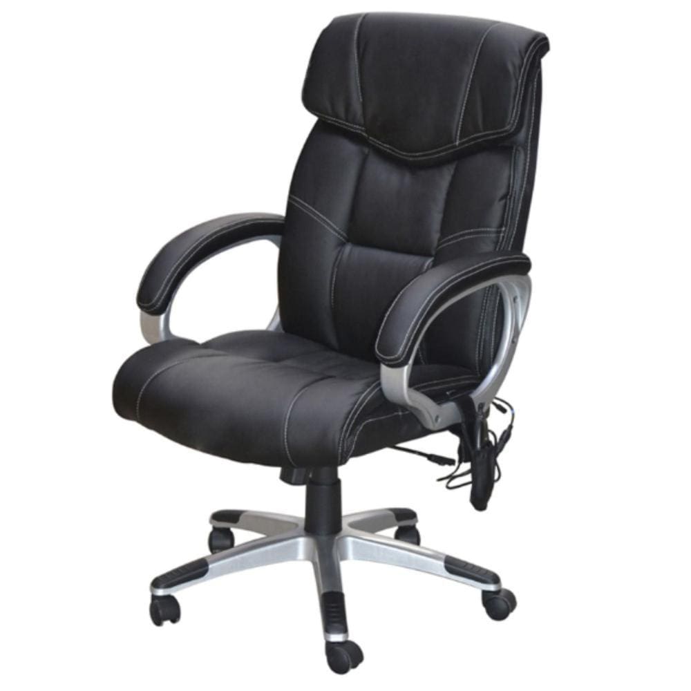 Cadeira Giratória Presidente Massageadora Cartagena Rivattis Em Poliuretano Preto Base Nylon