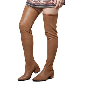 Bota Over The Knee Meia Feminino Brilhante Elegante Bico Fino Salto Baixo