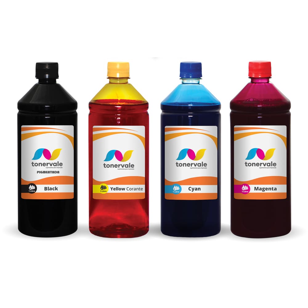 4 Tinta Para Impressora 21 22 27 28 56 e 57 de 1L BK Pigmentado