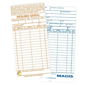 Cartão De Ponto Térmico Md 402 madis Pacote Com 300 Un
