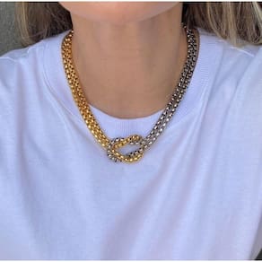 Colar Corrente Elo Duplo Grossa elos 6mm com Nó Folheado Ouro Dourado com Prata Luxo Acessórios feminina Tendência