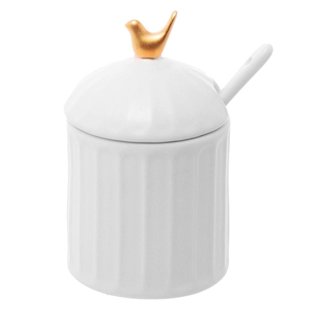 Açucareiro De Cerâmica Birds Colibri Com Colher E Tampa 12Cm