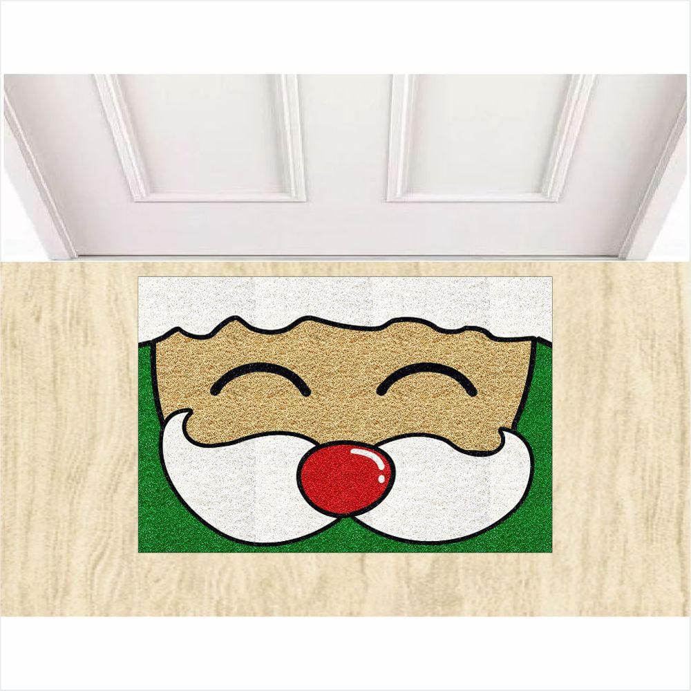 Tapete Capacho Vinil Papai Noel Feliz Natal 60X40 cm Verde.
