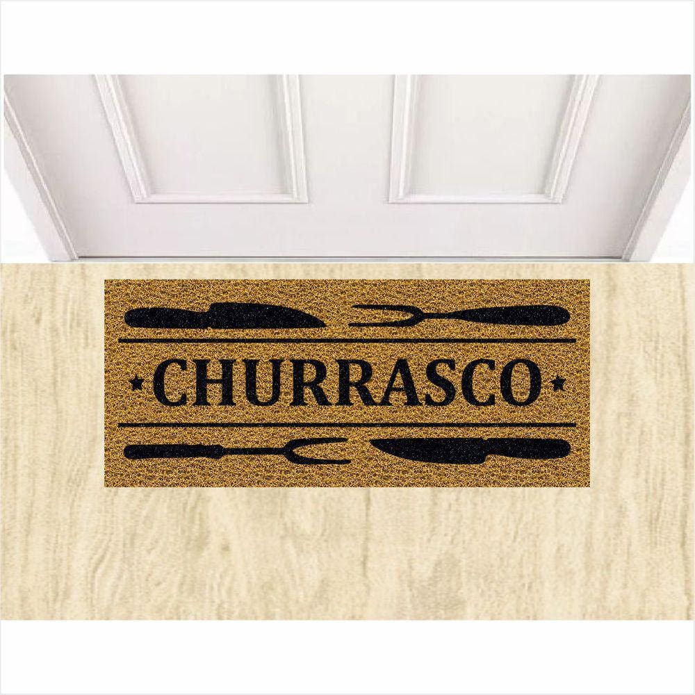 Tapete Capacho Antiderrapante Churrasco 70X30 cm Ouro