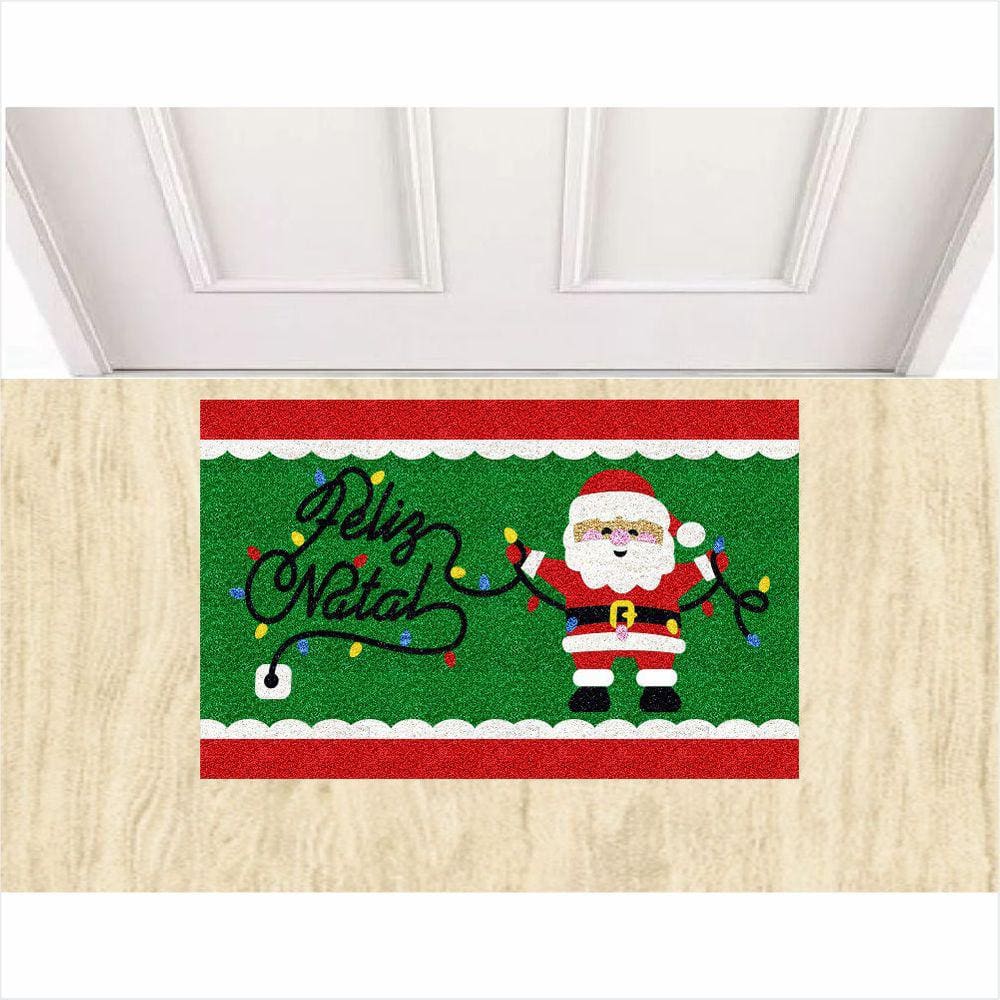 Tapete Capacho Feliz Natal Pisca Pisca e Papai Noel 60X40 cm