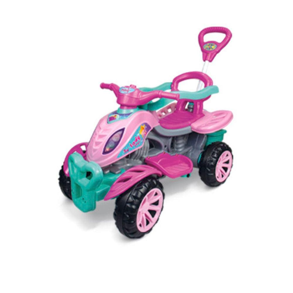 Carrinho Passeio e pedal Quadriciclo Lady Star Lilás Maral com apoio de pés e empurrador