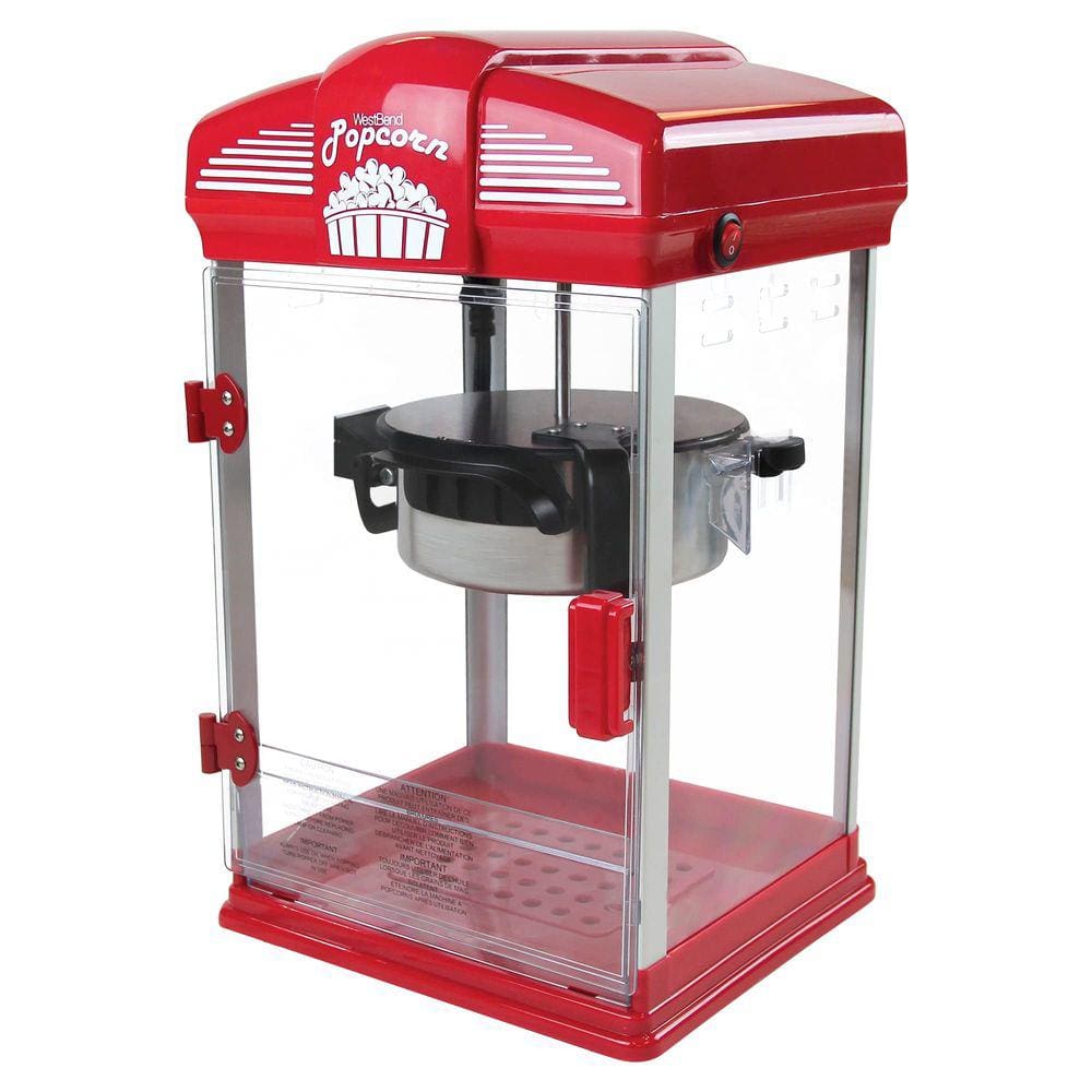West Bend Stir Crazy Movie Theater Popcorn Popper, Máquina Gourmet Popcorn Maker com chaleira de pipoca antiaderente, ferramenta de medição e colher d