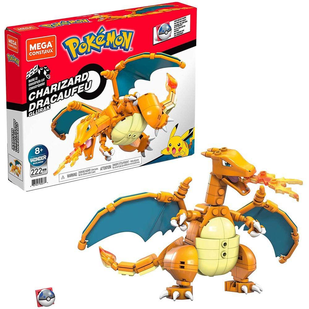 Conjunto de Construção Charizard Pokémon Mega Bloks, com Asas Móveis e 202 Peças