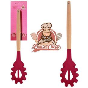 Pegador Massas Silicone Vinho Cabo Madeira Bons Cheff 31X6,5