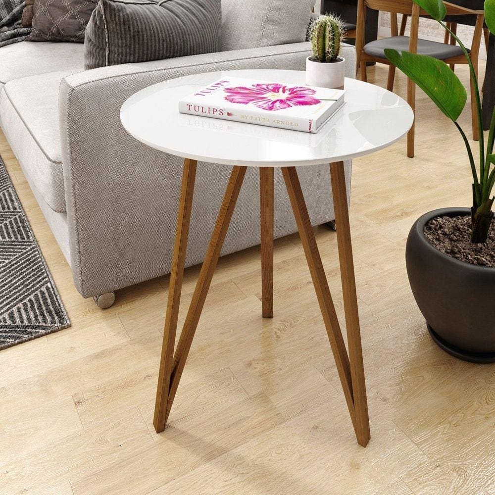 Mesa Lateral Corinto 70 Cm Branco / Mel