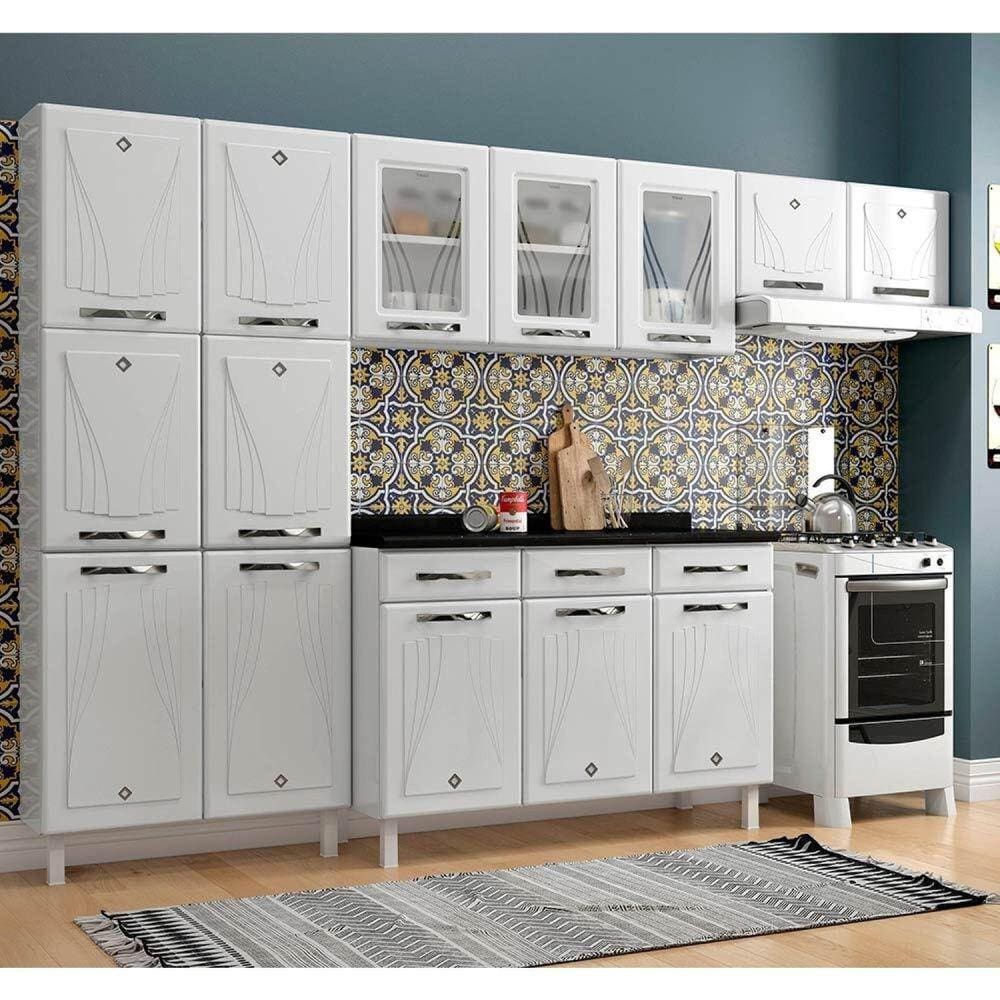 Cozinha de Aço Completa Telasul Star New com Vidro e Balcão Branco