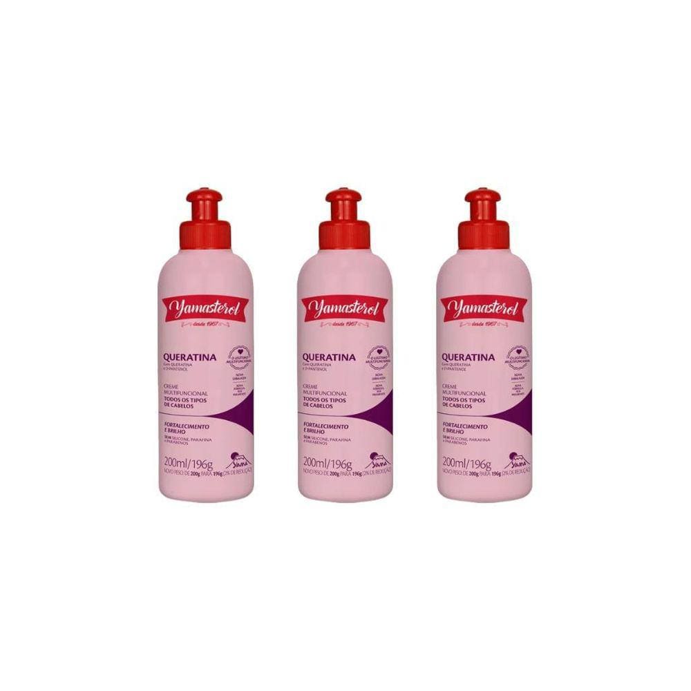 Creme Para Pentear Yamasterol 200G Queratina - Kit Com 3Un