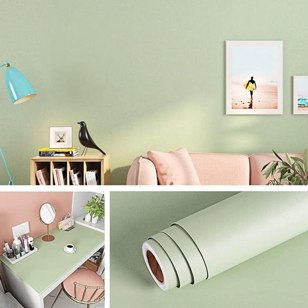 Papel Adesivo Rosa ou Verde Menta Liso Fosco, Revestimento de Móveis e Paredes
