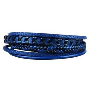 Bracelete Aço Couro Azul 5 Tiras Trançado/Trabalhado Preto