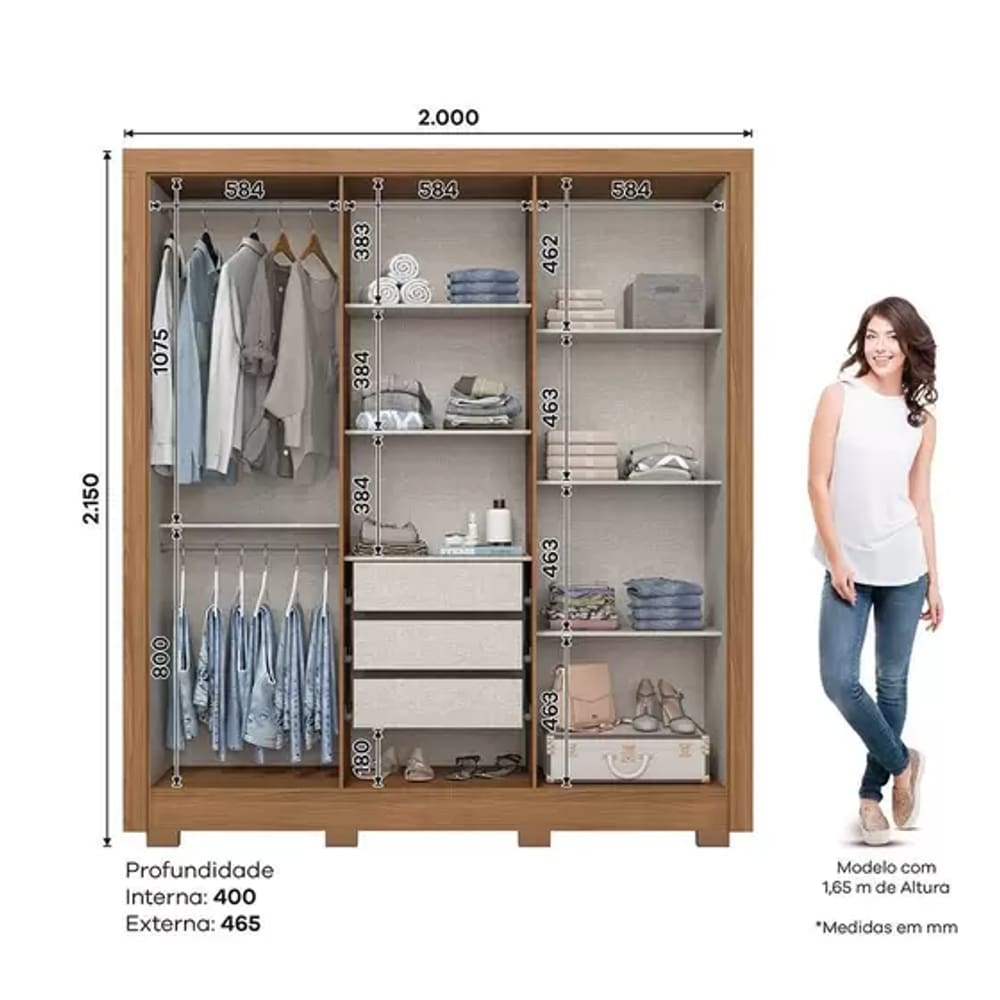 Roupeiro Briz 6 Portas Nature/Off White B366-127 | Casas Bahia