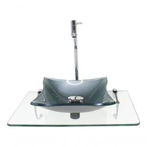 Kit Cuba De Vidro Quadrada 10Mm Prata Com Tampo 50Cm Incolor E Suporte Cromado