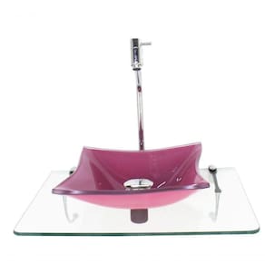 Kit Cuba De Vidro 10Mm Rosa Tampo 50Cm Incolor Com Suporte Torneira Valvula