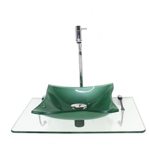 Kit Cuba De Vidro Quadrada 10Mm Verde Com Tampo 50Cm Incolor E Suporte Cromado