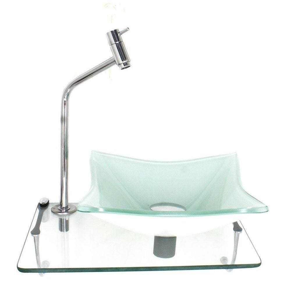 Kit Cuba De Vidro Quadrada 10Mm Branca Com Tampo 40Cm Incolor E Suporte Cromado