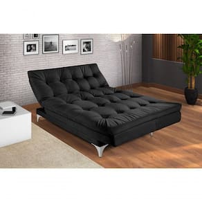 Sofá Cama Versátil 3 Lugares Império Reclinável Casal Pés De Alumínio Suede Preto 381