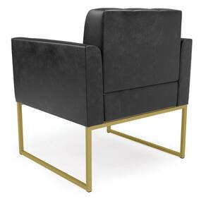 Kit 1 Sofá Namoradeira E 2 Poltronas Elisa Corano Preto Base Metálica Industrial Dourado - D`rossi