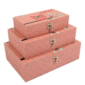 Kit 3 Caixas Organizadoras Em Mdf Vizapi P, M, G Coruja Rosé