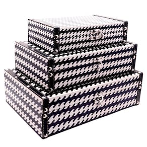 Kit 3 Caixas Organizadoras Em Mdf Vizapi P, M, G Pied de Poule Preta e Branca