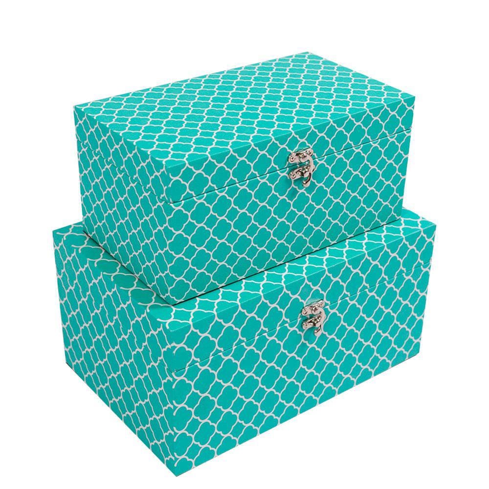 Kit 2 Caixas Organizadoras Em Mdf Vizapi M, G Azul Piscina