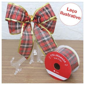 Rolo Fita Aramada Xadrez Decoração Natalina 5cmx3m