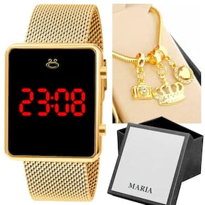 Relogio feminino digital banhado + pulseira aço inox + caixa