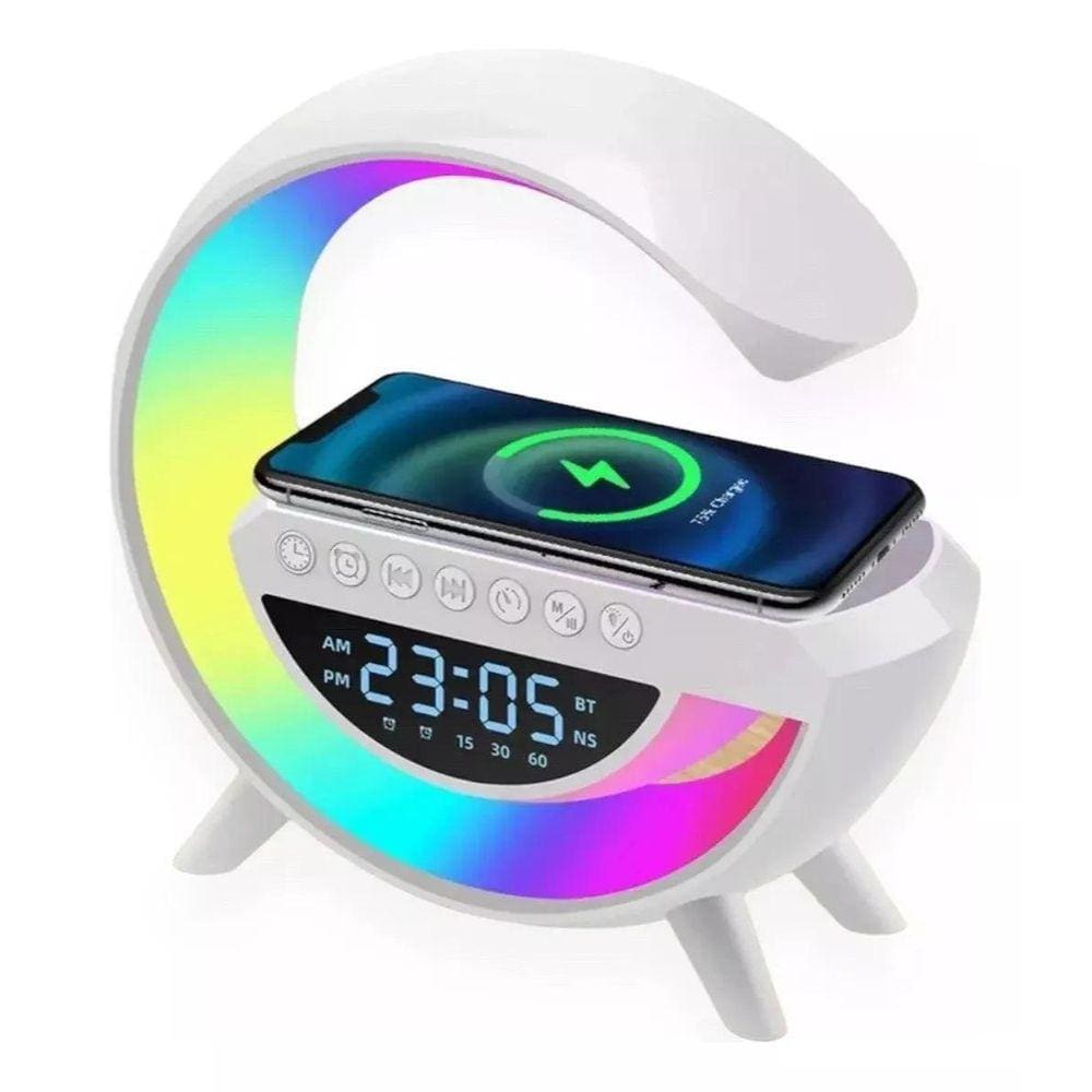Luminária Led G Speaker Relógio Caixa Som Bluetooth Carreg