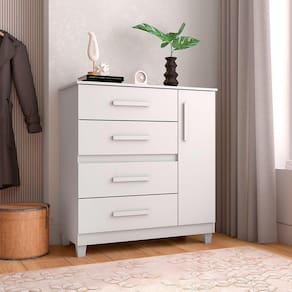 Cômoda Para Quarto 4 Gavetas E 1 Porta Victoria Branco - Cor: Branco