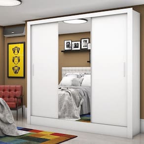 Guarda Roupa Casal com Espelho 3 Portas de Correr 3 Gavetas Santiago Carioca Móveis