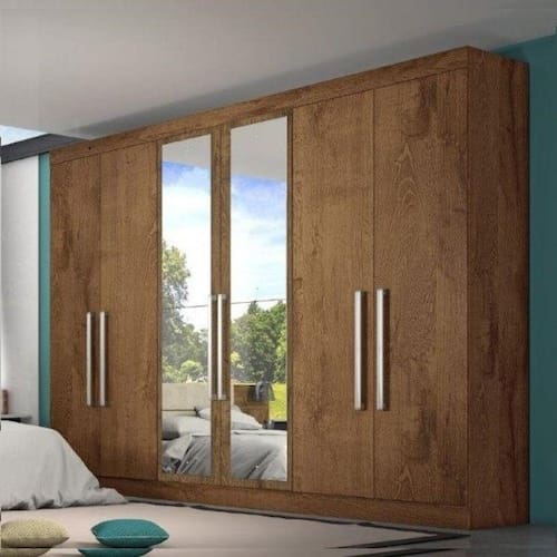Guarda Roupa Casal 6 Portas 4 Gavetas com Espelho Alba em MDF Made Marcs - Marrom