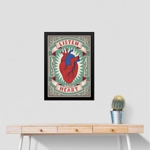 Quadro Coração Listen To Your Heart 45X34Cm - Com Vidro